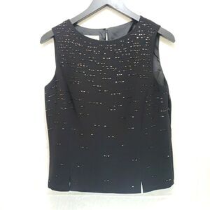 Evan-Picone Black Beaded Sleeveless Blouse Women's Size 6 Fully Lined Side Zip